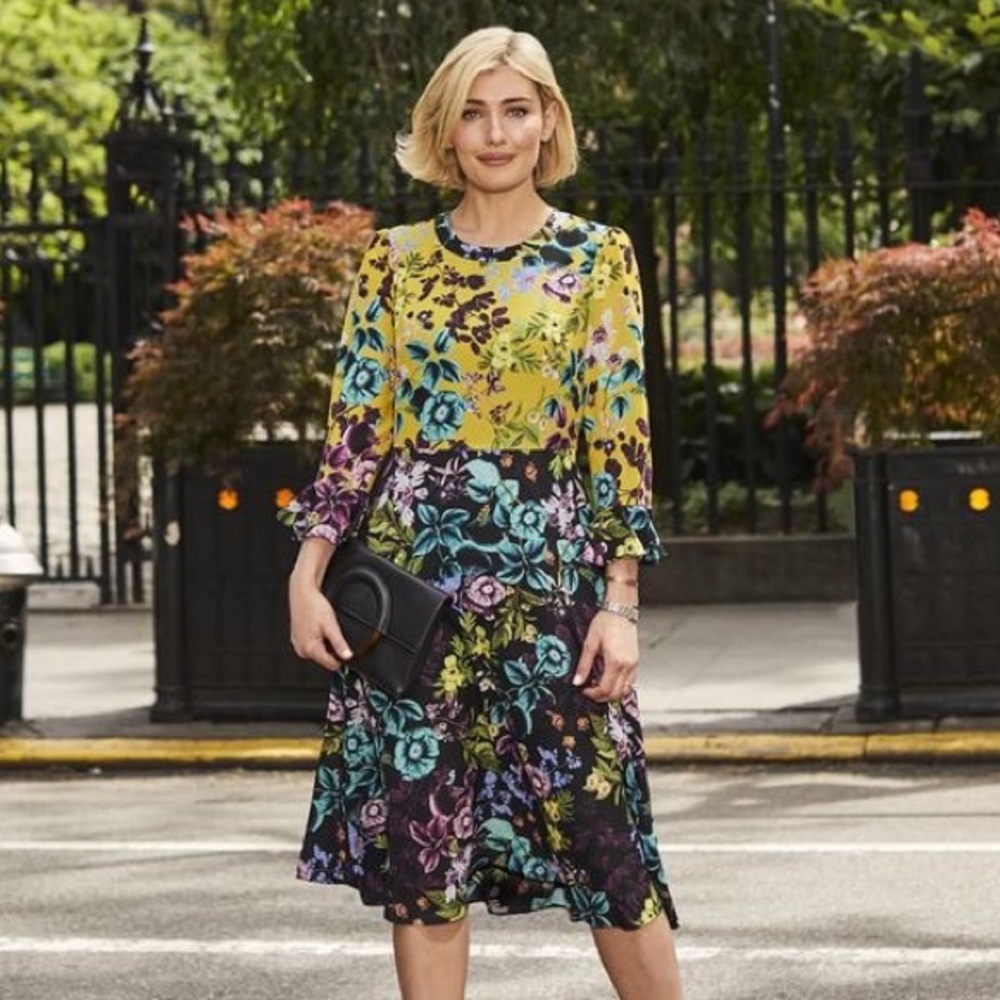 Eliza J Floral Midi Colorblock
